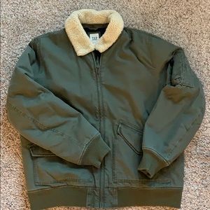 Men’s Green Cargo Jacket with Sherpa Collar